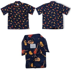 David Carey Originals Mens XL Navy Blue Guitar Graphic Hawaiian Shirt EUC
